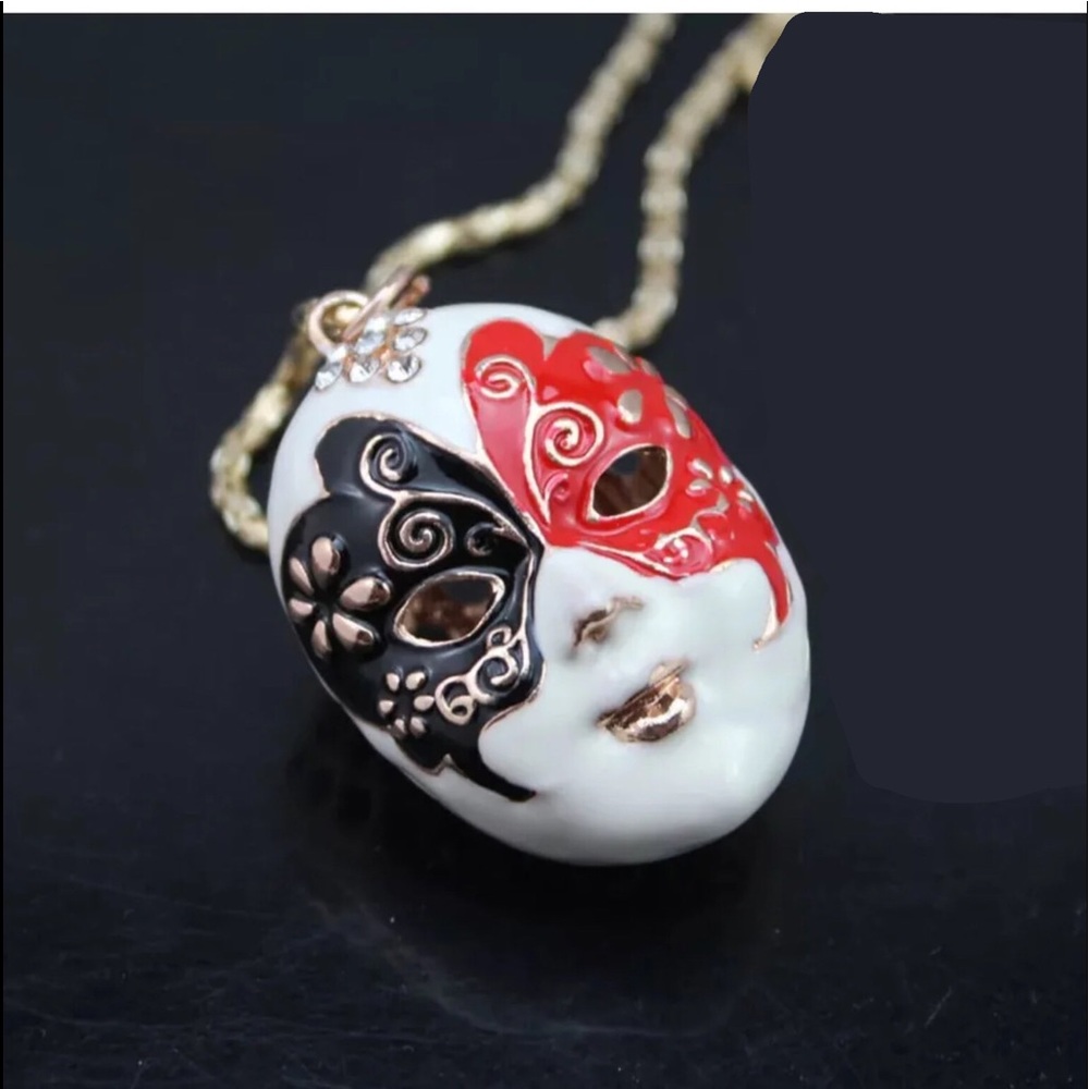 Crystal Drama Mask Necklace